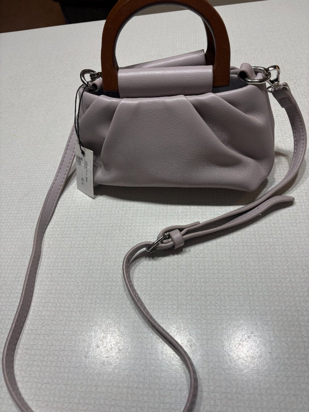 NWT Tan Pretty Persuasions Mini Bag with Wooden handles, satchel or crossbody